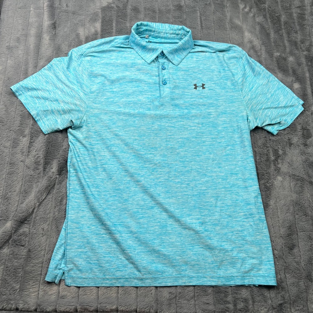 Under Armour Mens HeatGear Polo Shirt Blue Space Dye Loose Fit Large 12484